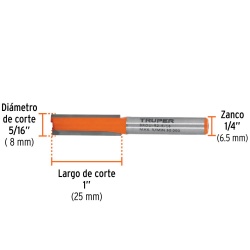 Fresa de Carburo Recta 2 Filos 5/16" x 1/4" Truper 11454