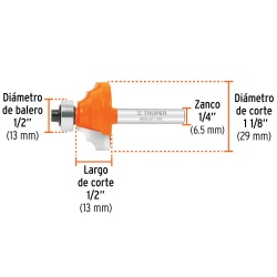 Fresa de Carburo Moldura Clásica 1-1/8" x 1/4" con Rodaje Truper 11486