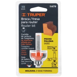 Fresa de Carburo Pecho Paloma 1-1/8" x 1/4" con Rodaje Truper 11479
