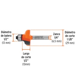 Fresa de Carburo Pecho Paloma 1-1/8" x 1/4" con Rodaje Truper 11479