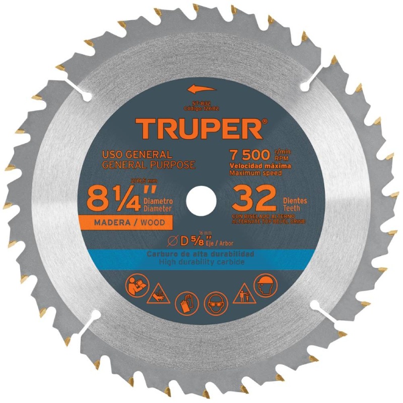 Disco de Sierra 8-1/4" para Madera 32 D Truper 12682