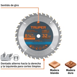Disco de Sierra 8-1/4" para Madera 32 D Truper 12682