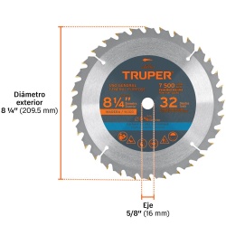 Disco de Sierra 8-1/4" para Madera 32 D Truper 12682
