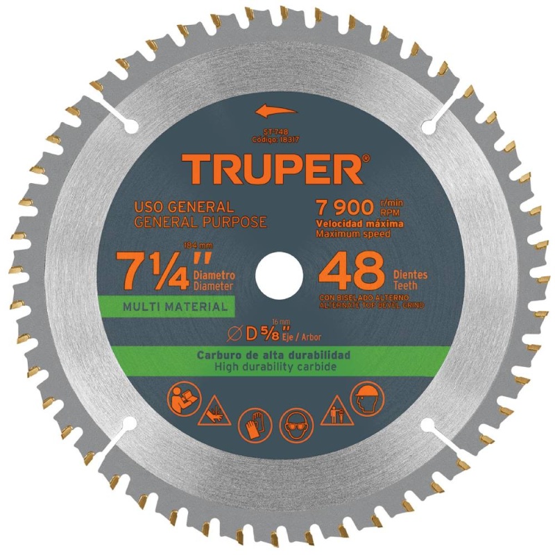 Disco de Sierra 7-1/4" Multimaterial 48 D Truper 18317