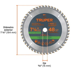 Disco de Sierra 7-1/4" Multimaterial 48 D Truper 18317