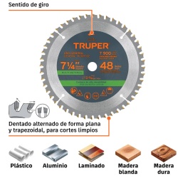 Disco de Sierra 7-1/4" Multimaterial 48 D Truper 18317