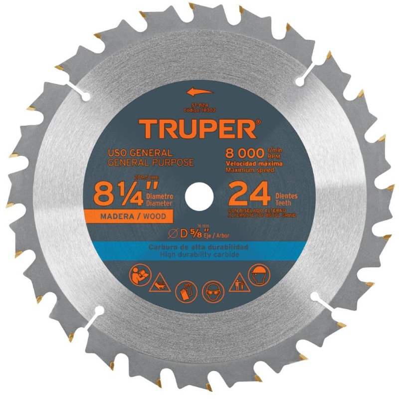 Disco de Sierra 8-1/4" para Madera 24 D Truper 18302