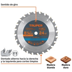 Disco de Sierra 8-1/4" para Madera 24 D Truper 18302