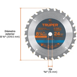 Disco de Sierra 8-1/4" para Madera 24 D Truper 18302