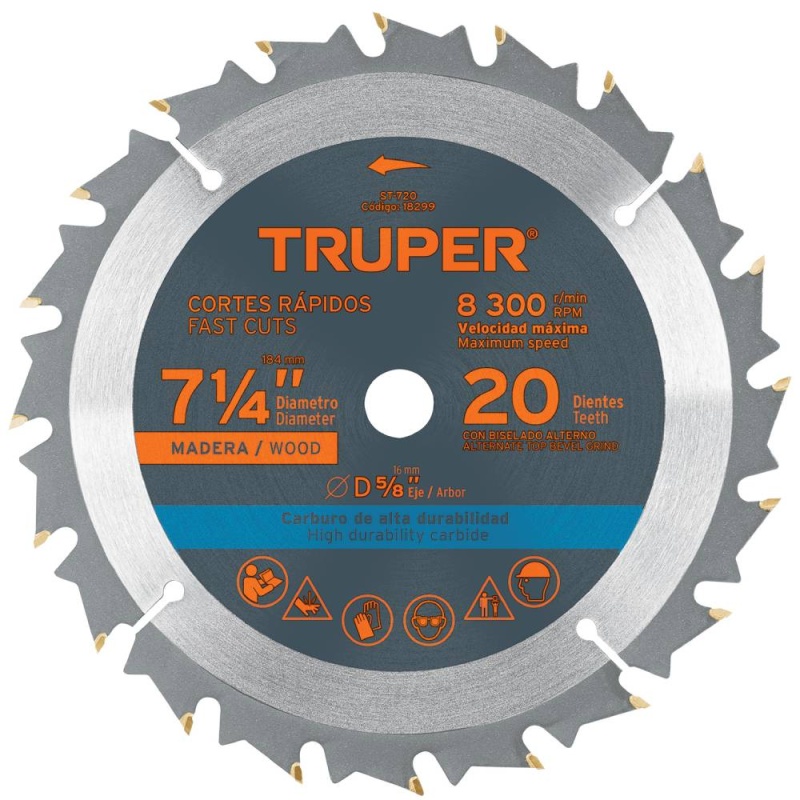 Disco de Sierra 7-1/4" para Madera 20 D Truper 18299