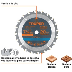 Disco de Sierra 7-1/4" para Madera 20 D Truper 18299