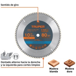 Disco Sierra 10" para Madera 80 D Truper 12683