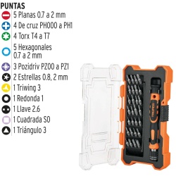Desarmador de Joyero 1/4" con 28 Puntas Intercambiables Truper 14160