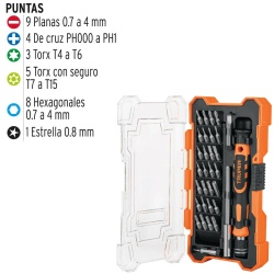 Desarmador de Joyero 1/4" con 30 Puntas Intercambiables Truper 14162