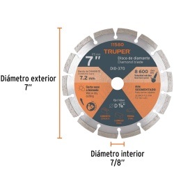 Disco diamantado Segmentado 7" x 2.5 mm para Concreto Truper 11580