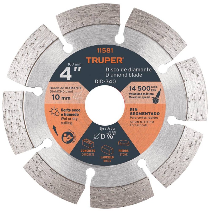 Disco diamantado Segmentado 4" x 2.1 mm para Concreto Truper 11581