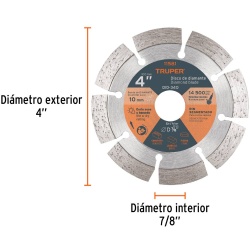 Disco diamantado Segmentado 4" x 2.1 mm para Concreto Truper 11581