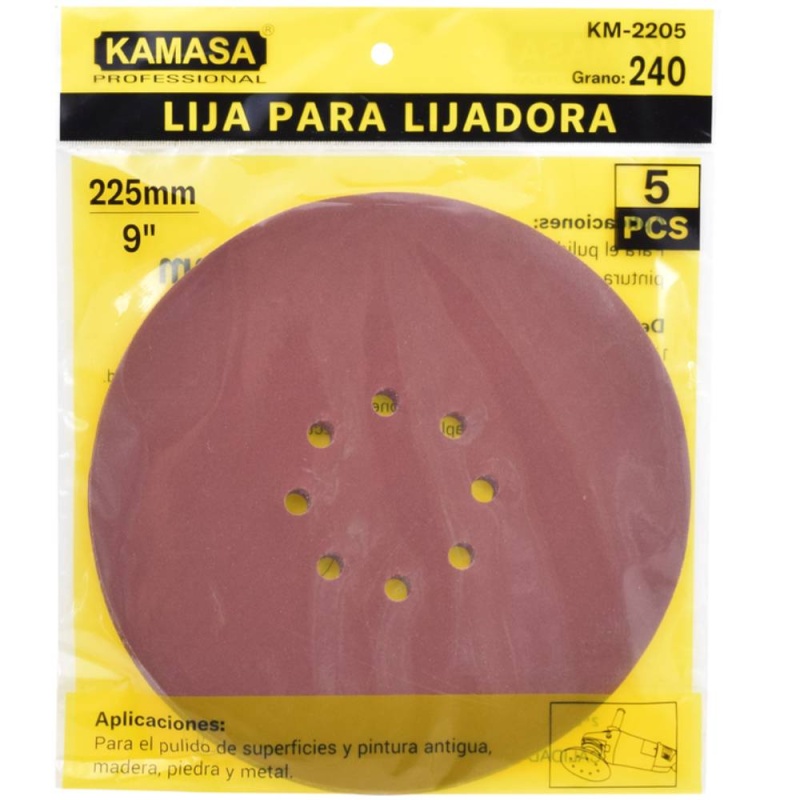 Set de Lijas para Lijadora de Pared 9" (225 mm) Grano 240 5Und Kamasa KM2205