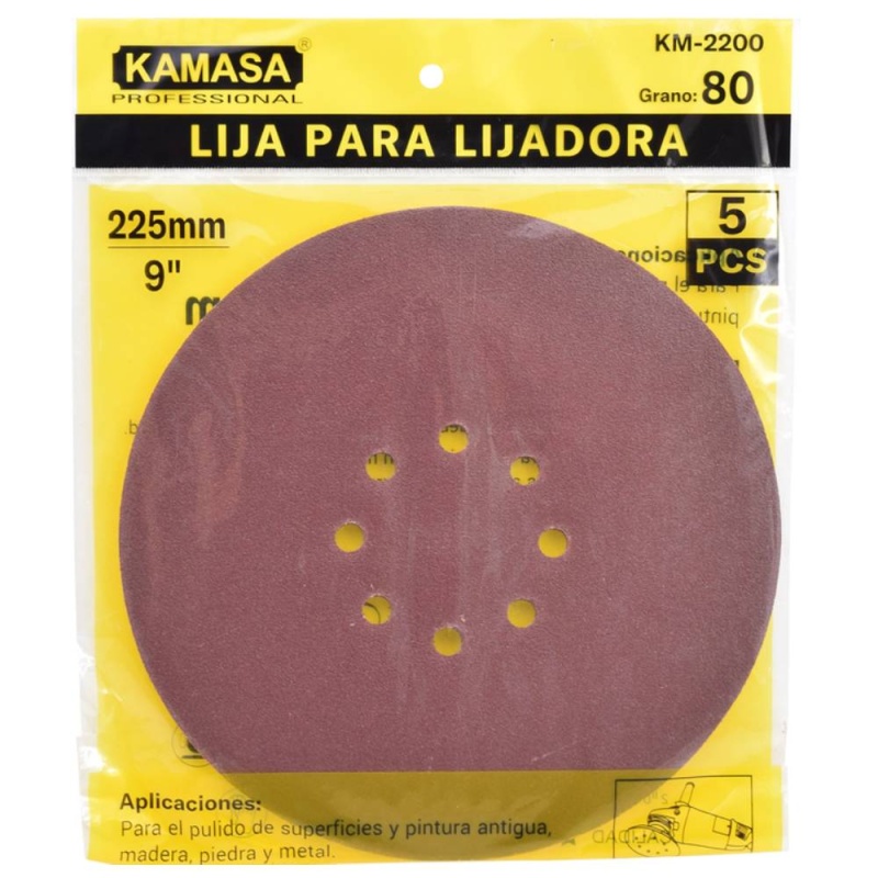 Set de Lijas para Lijadora de Pared 9" (225 mm) Grano 80 5Und Kamasa KM2200