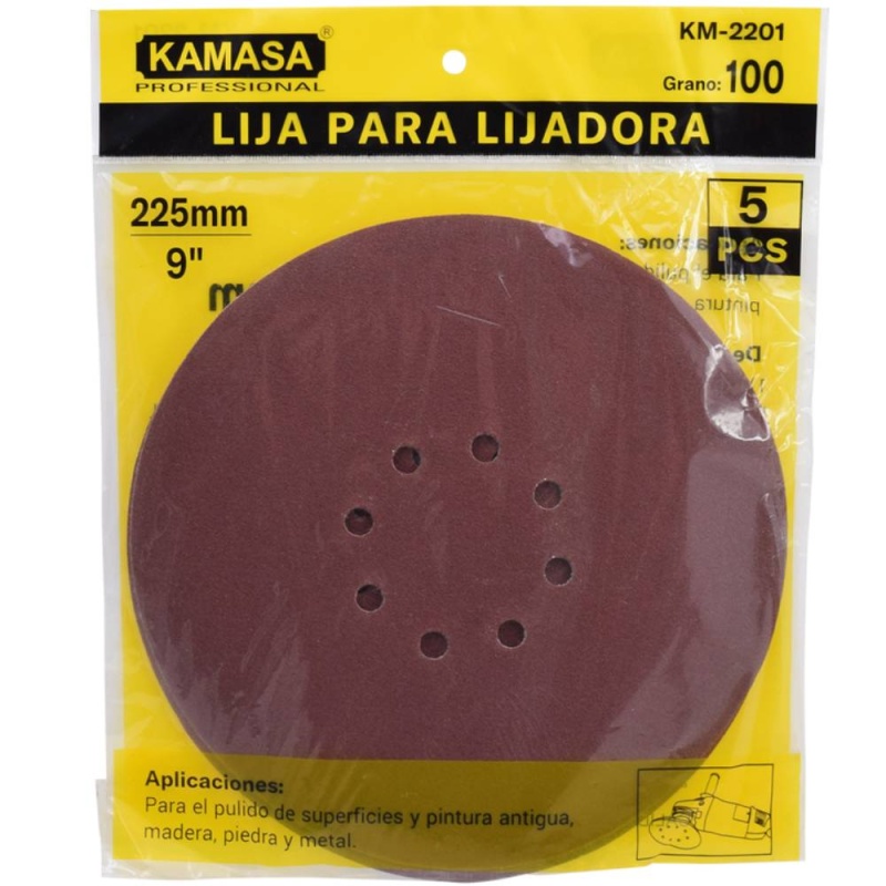 Set de Lijas para Lijadora de Pared 9" (225 mm) Grano 100 5Und Kamasa KM2201
