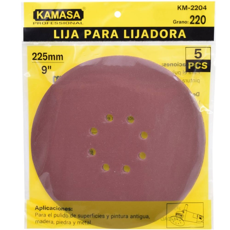 Set de Lijas para Lijadora de Pared 9" (225 mm) Grano 220 5Und Kamasa KM2204