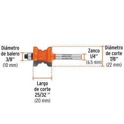 Fresa de Carburo Collarin 7/8" x 1/4" con Rodaje Truper 10677