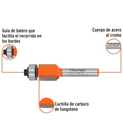 Fresa de Carburo 1/2"x 1/4" con Rodaje Corte Recto Truper 11444