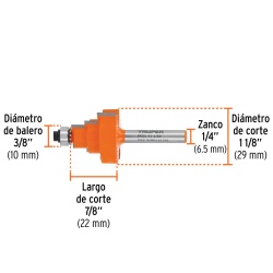 Fresa de Carburo Escalonada 1-1/8" x 1/4" con Rodaje Truper 10673