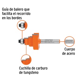Fresa de Carburo Escalonada 1-1/8" x 1/4" con Rodaje Truper 10673
