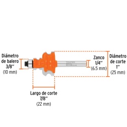 Fresa de Carburo Jovel 1" x 1/4" con Rodaje Truper 10674