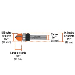 Fresa de Carburo 1/2" x 1/4" Media Caña con Rodaje Truper 11464