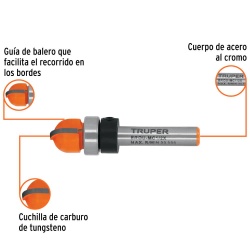 Fresa de Carburo 1/2" x 1/4" Media Caña con Rodaje Truper 11464