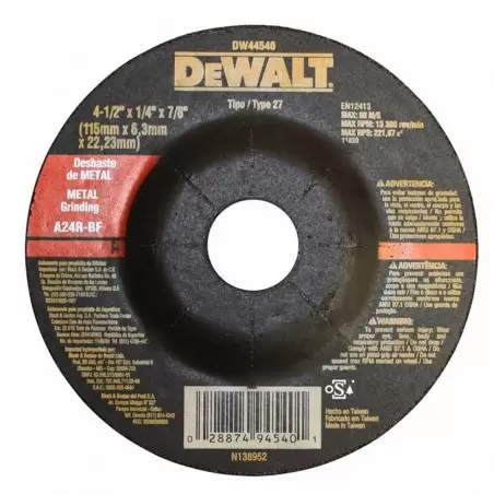Disco de desbaste para metal 4-1/2" x 1/4" DW44540 Dewalt