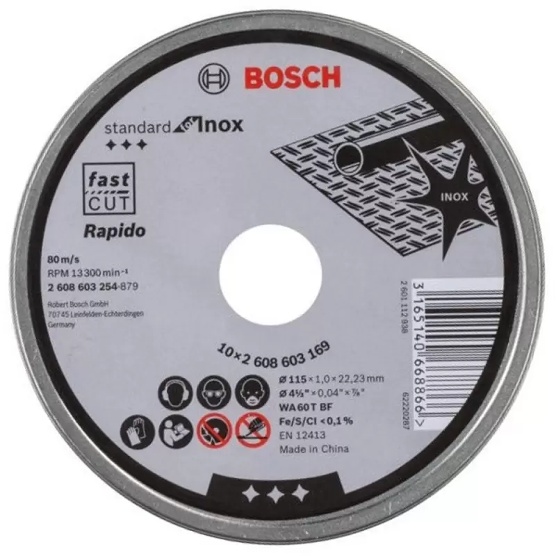 Set 10 Discos de Corte Standard For Inox 115 x 1.0 mm Bosch 2608.603.254-000