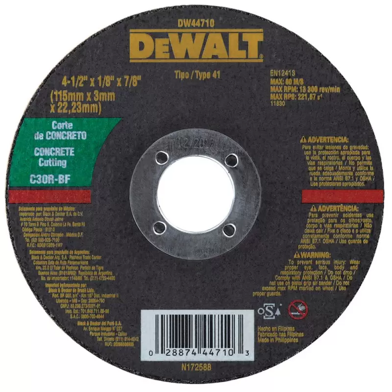 Disco de Corte 4 - 1/2" (115 mm) Para Concreto Dewalt DW44710
