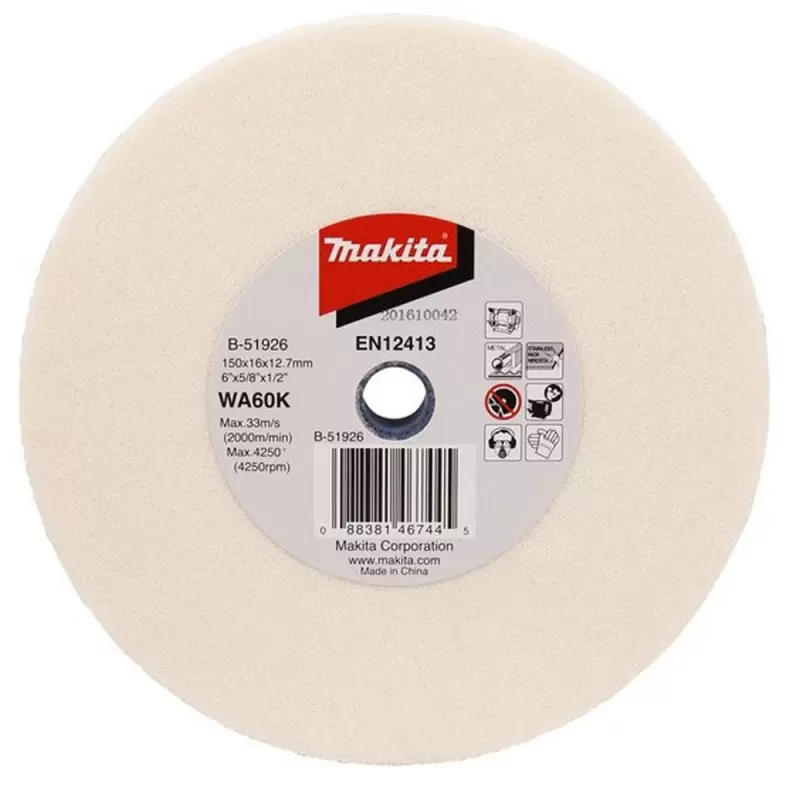 Piedra Abrasiva 6" x 16mm x 1/2" Grano 60 Makita B-51926