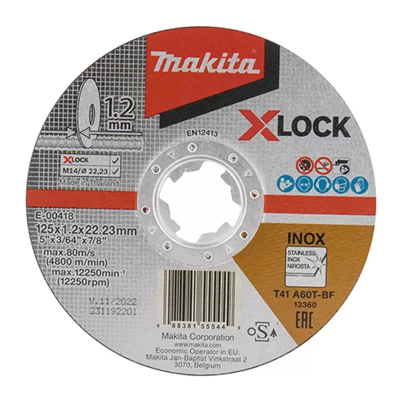 Disco Abrasivo Corte INOX 5" x1.2x22.23 X-LOCK Makita E-00418