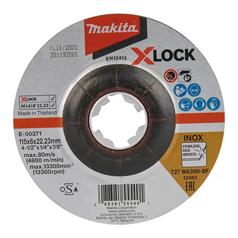 Disco Abrasivo Desbaste Inox 4.5" x 6 x 22.23mm X-LOCK Makita E-00371