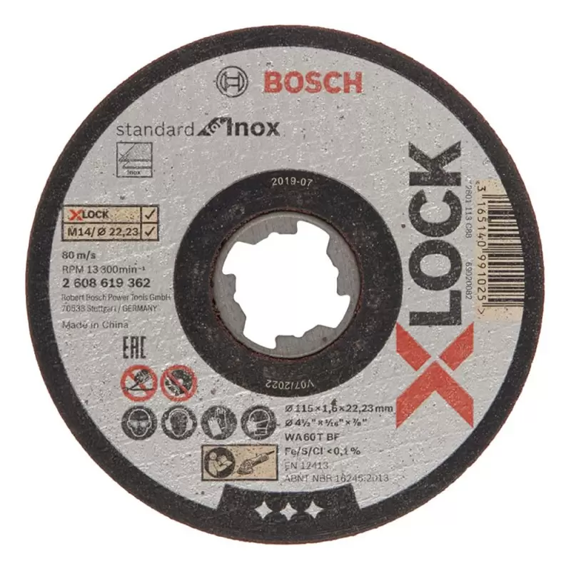 Disco de Corte Standard for Inox X-LOCK 115mm x1.6x22.23mm Centro Plano