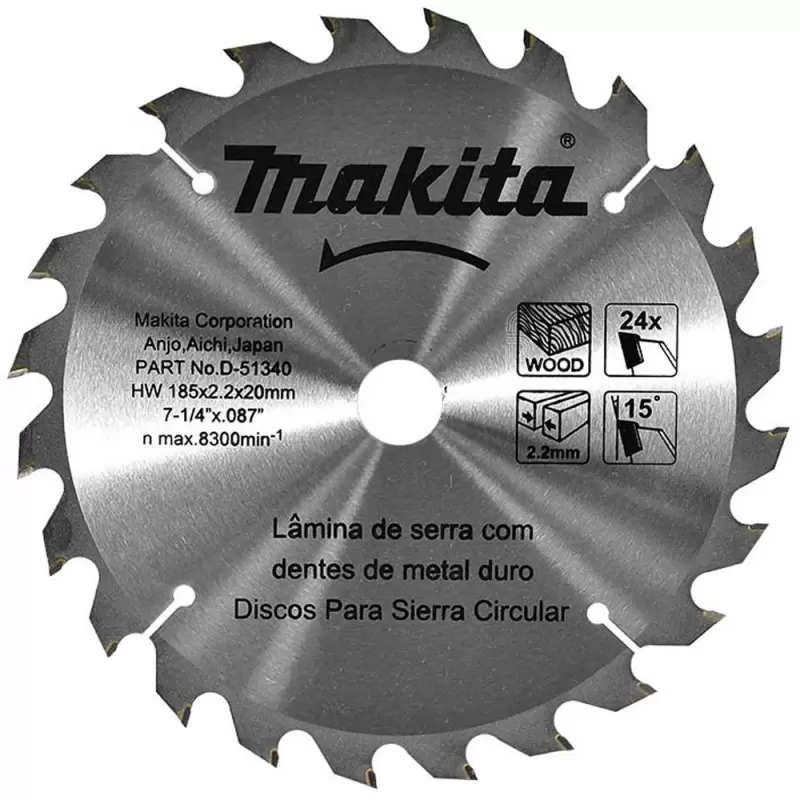 Disco de sierra circular para madera 7 1/4'' x 20 x 2.20mm 24 DIENTES (REDUCTOR 5/8")