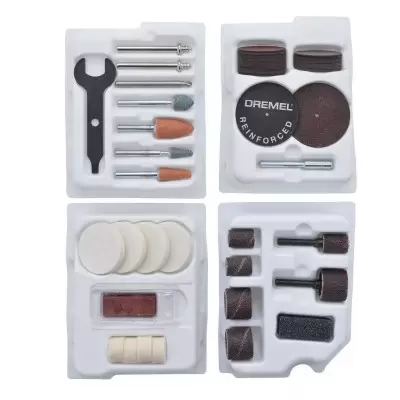 Dremel 709-02 - Kit de 110 accesorios multiuso para herramientas rotativas,  incluye una broca de tallar, tambores de lijado, piedras de amolar, discos