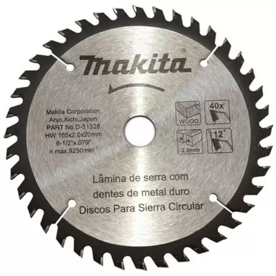 Disco de sierra para madera TCT (6-1/2 x20 mm x2mm) 40 DIENTES (REDUCTOR 5/8)