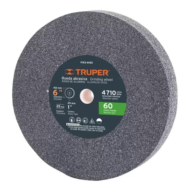 Piedra Abrasiva 6" x 25mm x 1" Grano 60 Truper 16382
