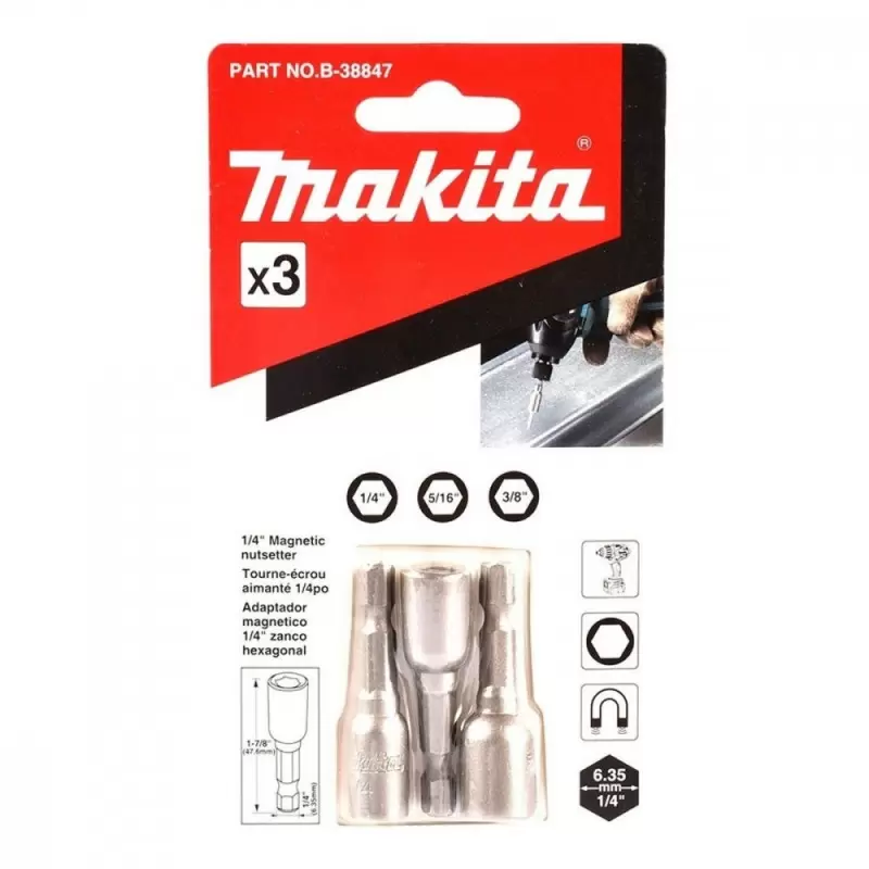 Set Dados Hexagonal Pulgada 1/4" Corto 3 Pzs Makita B-38847