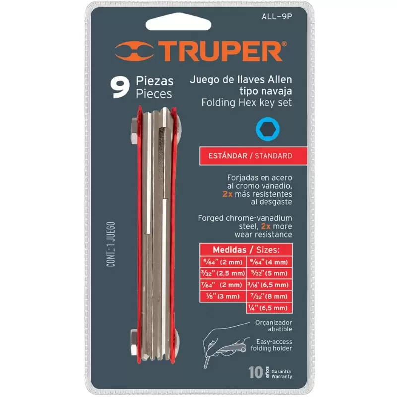 TRUPER TORX-8 - Juego de llaves Torx plegables 8 en 1, caja de metal