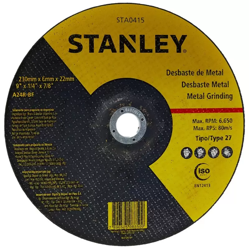 Disco de Desbaste para Metal 9"x1/4"x7/8" STA0415 Stanley
