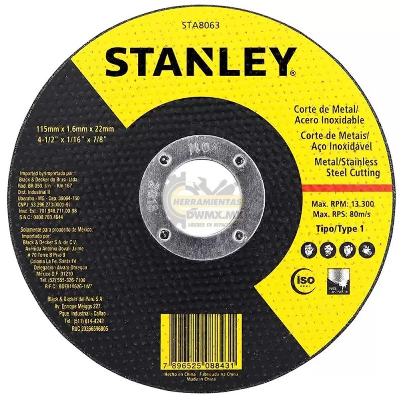 Disco de Corte para Metal 4-1/2" x 1/16" x 7/8" Stanley STA8063