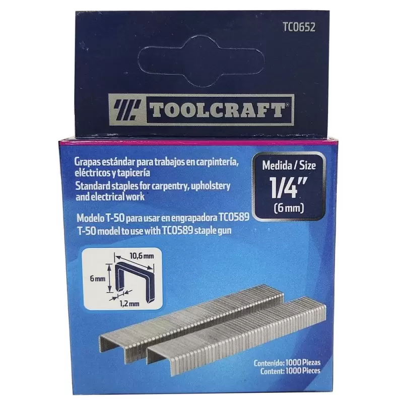 Grapas de 1/4" X 1000 Unid para Engrapadora Toolcraft TC0652