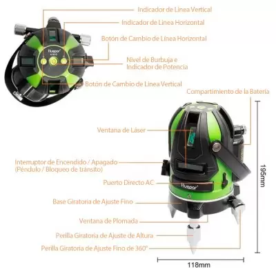 Nivel Láser Robot Verde Huepar 6141G 360 Grados Giratorio
