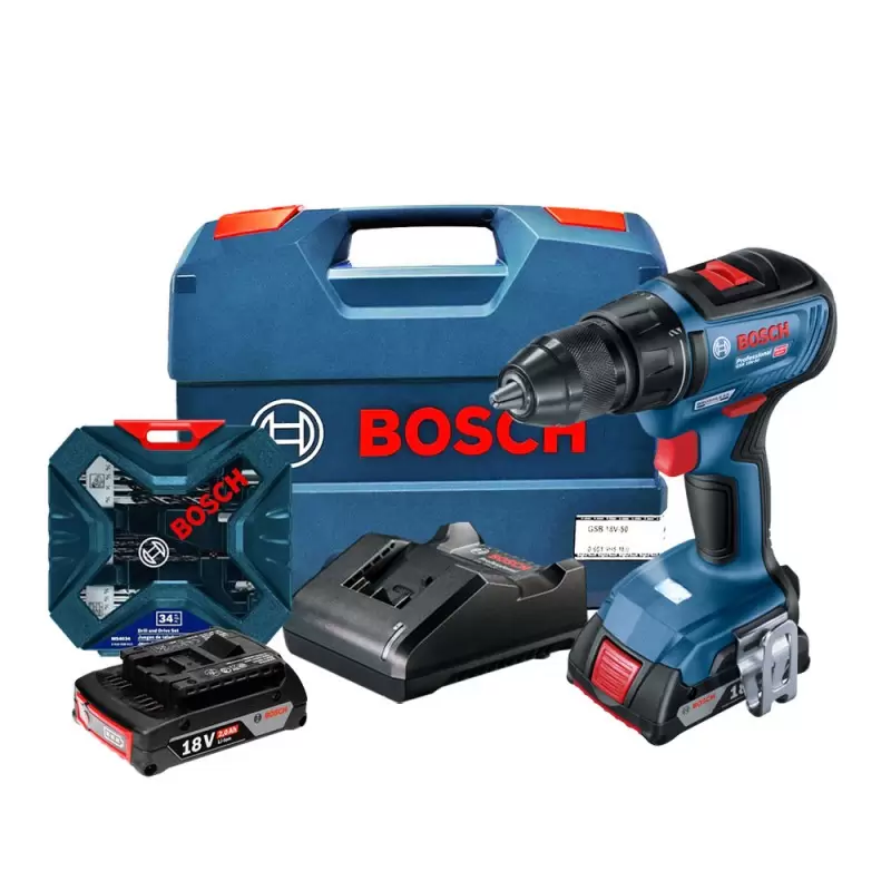 Taladro Percutor 1/2" 18V Brushless + Set de Accs. 34 Pzs. Bosch